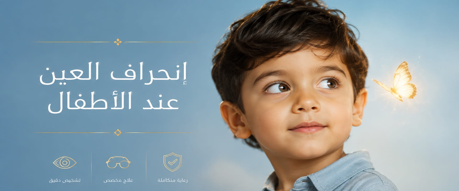 طفل يعاني من إنحراف العين مع توضيح أهمية التشخيص المبكر وعلاج أمراض العين عند الأطفال.