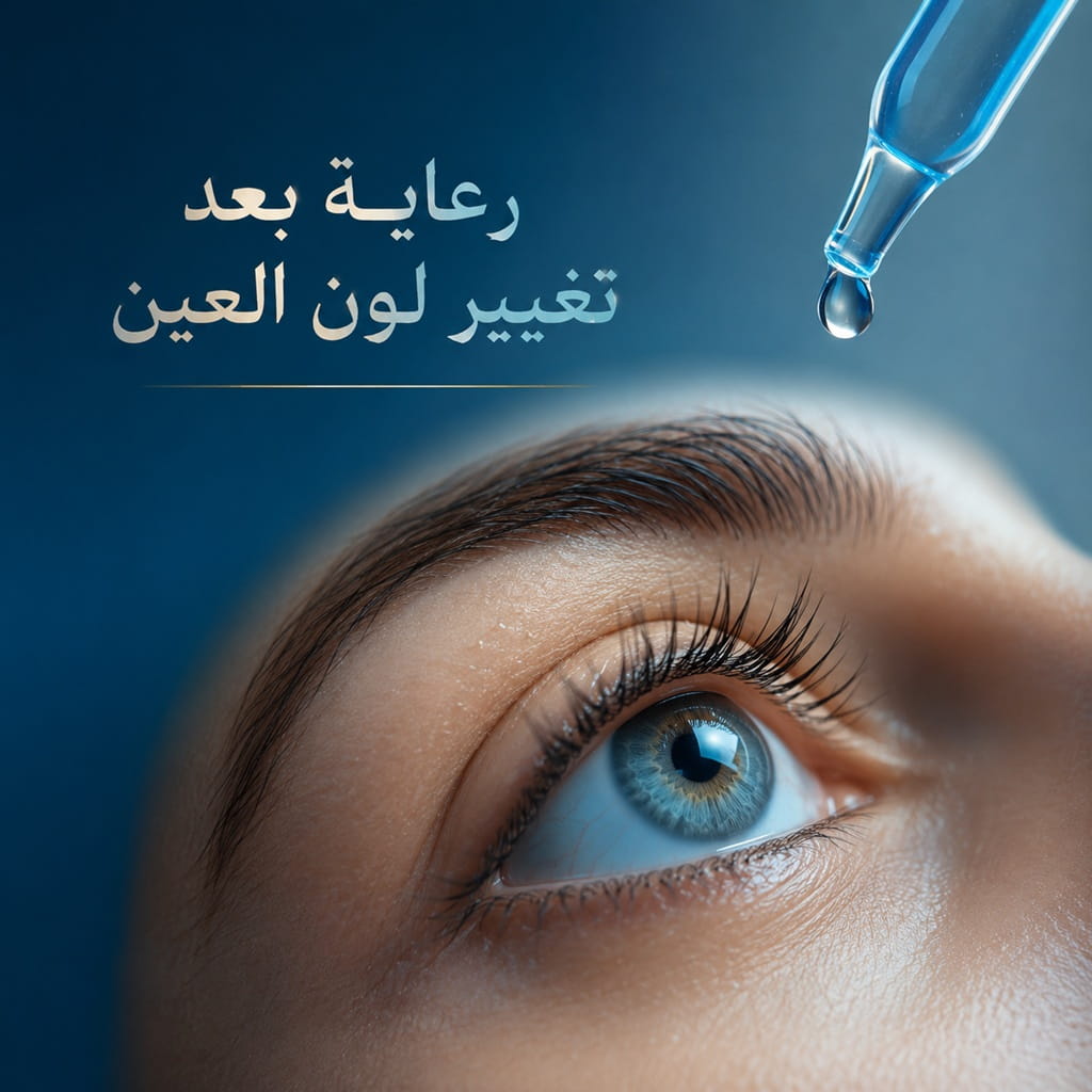 قطرة عين تستخدم ضمن برنامج الرعاية بعد تغيير لون العين للحفاظ على النتائج وتسريع التعافي بعد إجراء صبغ القرنية.