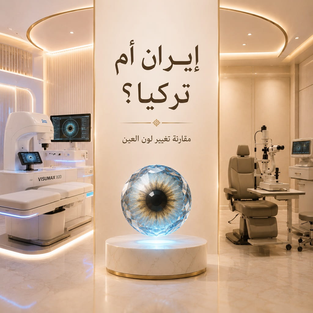 مقارنة بين تغيير لون العين في إيران وتركيا من حيث التقنيات الطبية والتكلفة والخبرة والنتائج باستخدام تقنية صبغ القرنية.