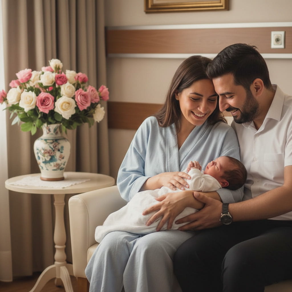 عائلة سعيدة بعد نجاح عملية أطفال الأنابيب IVF في إيران داخل مستشفى خاص حديث في طهران