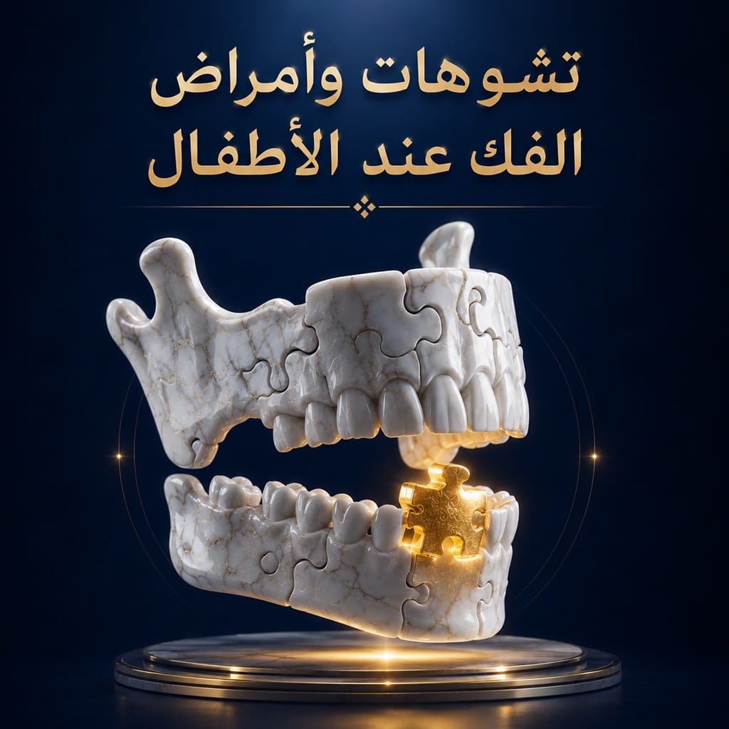 صورة توعوية حول تشوهات وأمراض الفك عند الأطفال وأهمية العلاج المبكر لتحسين نمو الفك والأسنان والوظائف الفموية.