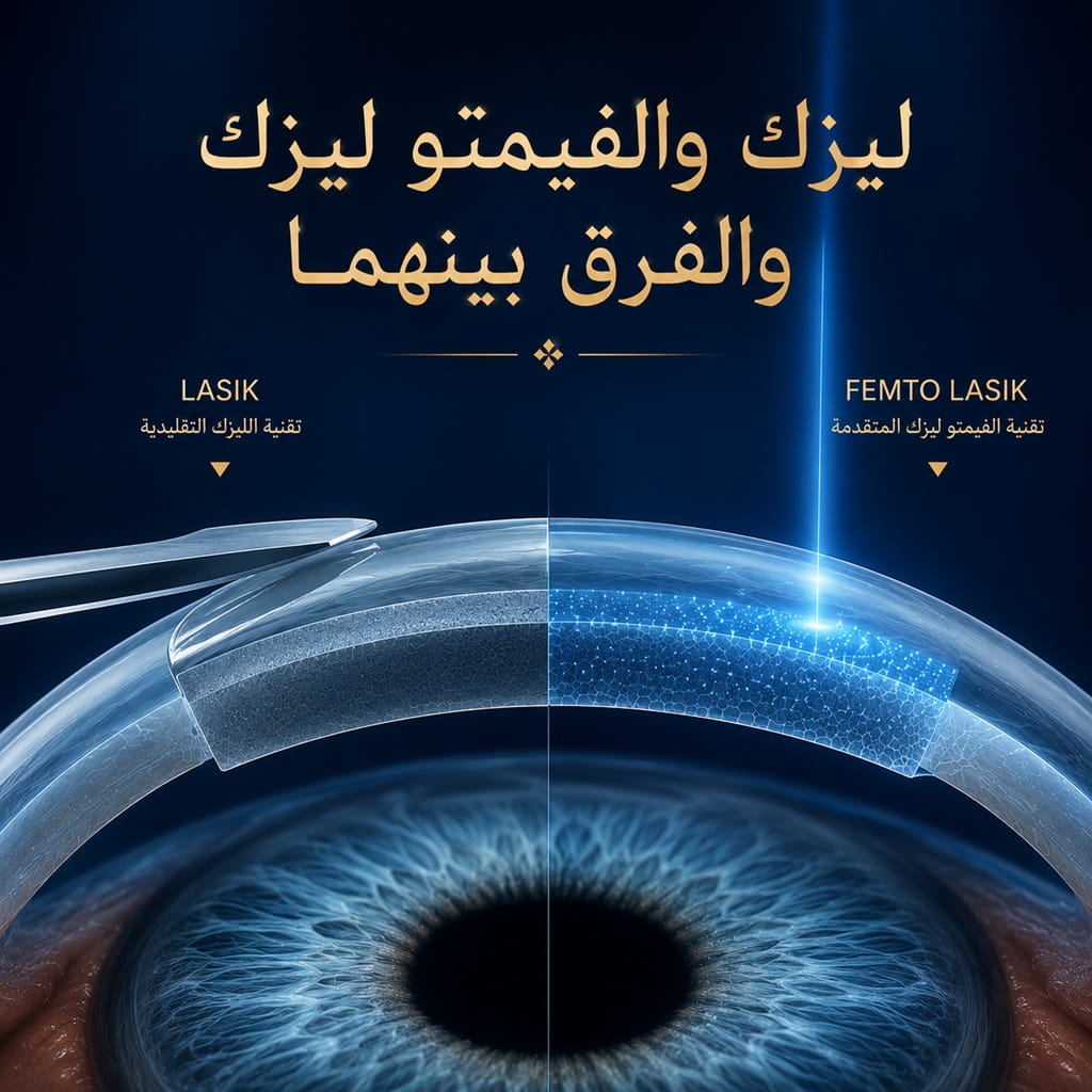مقارنة بين الفيمتو ليزك والفيمتو سمايل لتصحيح النظر باستخدام أحدث تقنيات الليزر في جراحة العيون.