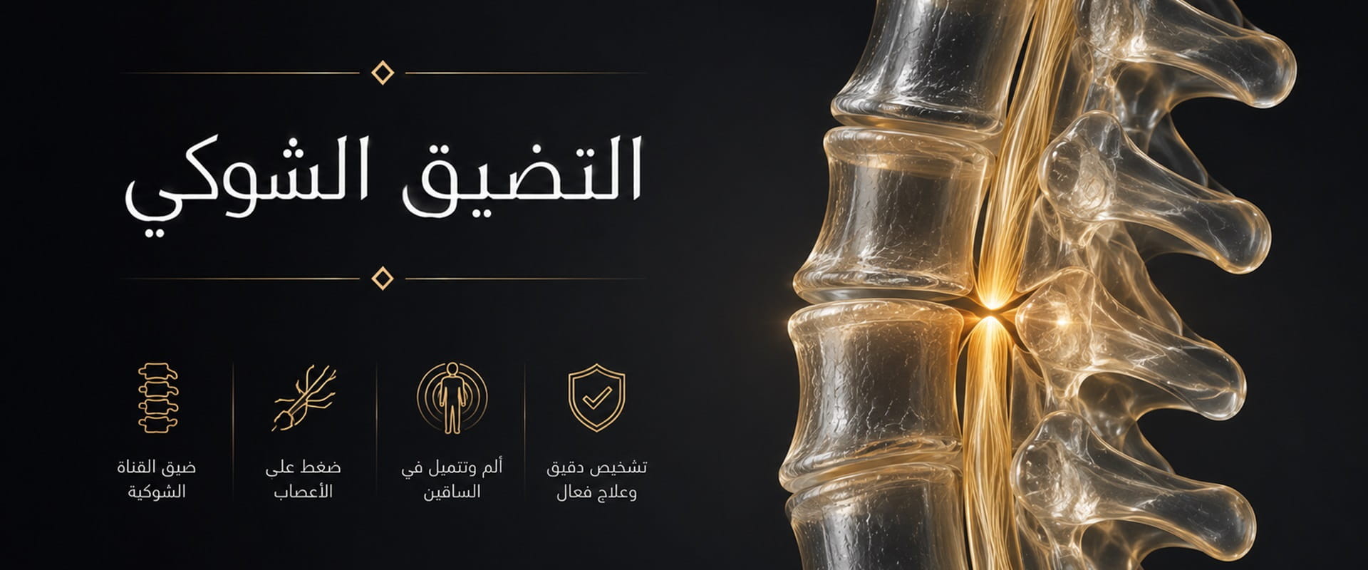 تصميم يوضح علاج التضيق الشوكي وتخفيف ضغط الأعصاب في العمود الفقري باستخدام تقنيات طبية حديثة.
