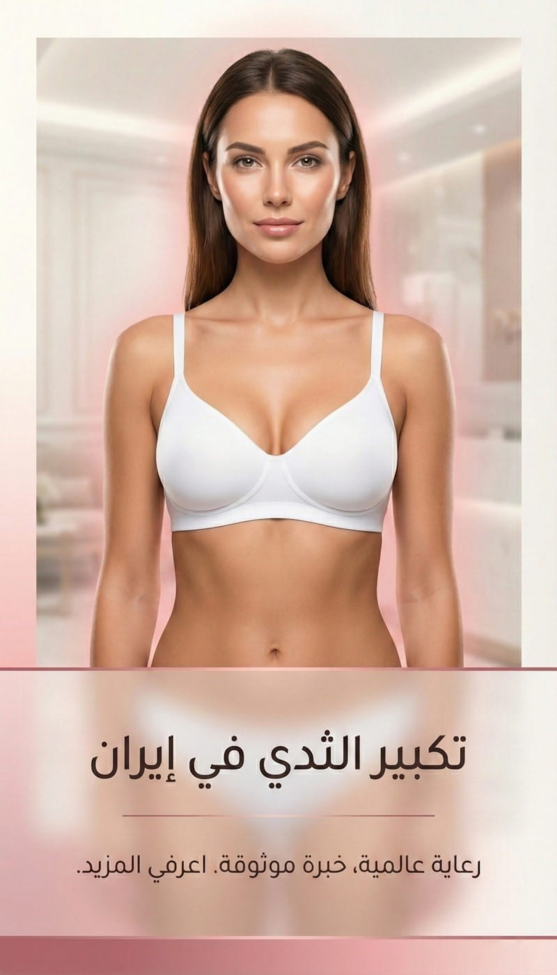 امرأة تظهر بقوام متناسق بعد عملية تكبير الثدي في إيران مع عرض لغرسة السيليكون المستخدمة في الجراحة.