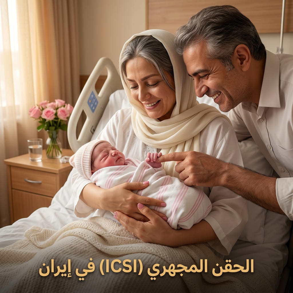 عملية الحقن المجهري (ICSI) تحت المجهر في مختبر تخصصي لعلاج العقم في إيران عبر سريتامد.