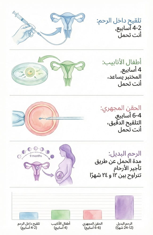 مقارنة بين طرق علاج العقم في إيران تشمل الحقن المجهري وأطفال الأنابيب والتلقيح داخل الرحم وتأجير الأرحام