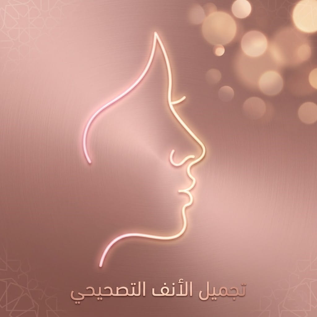 رسم خطي مضيء لبروفيل الوجه يرمز لنتائج عملية تجميل الأنف التصحيحي الاحترافية.