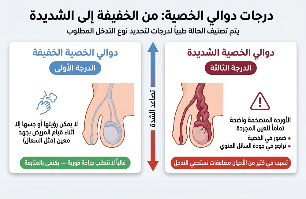 مخطط إنفوجرافيك يوضح أنواع عمليات دوالي الخصية ومميزات الجراحة المجهرية في إيران.
