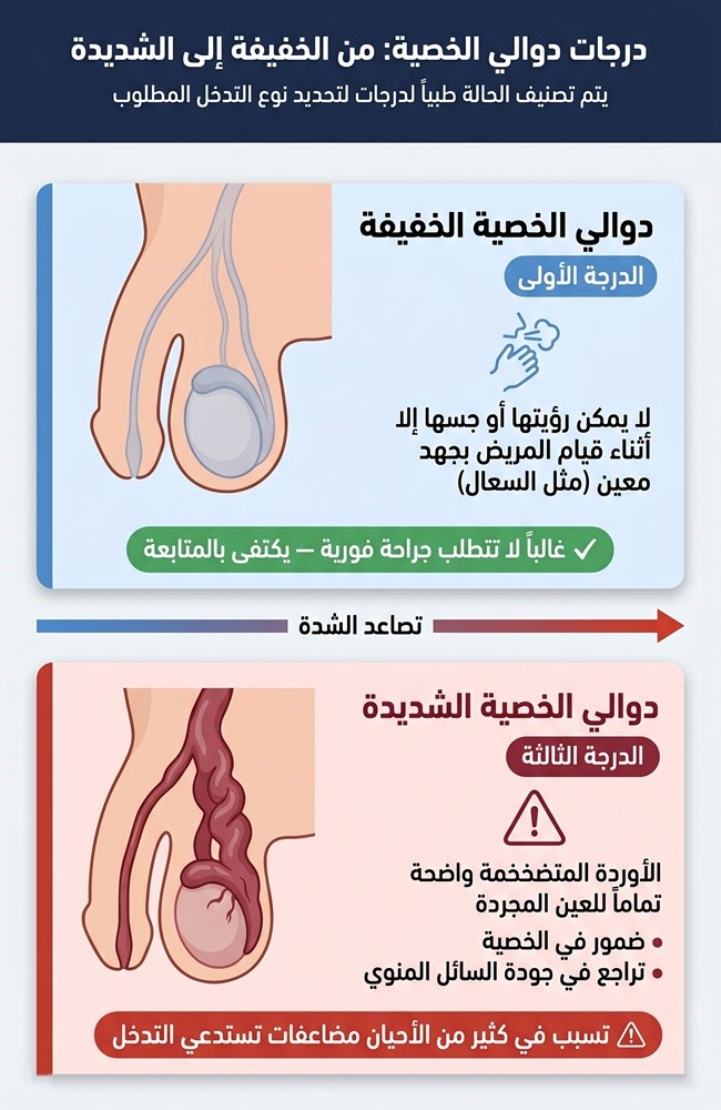 مخطط إنفوجرافيك يوضح أنواع عمليات دوالي الخصية ومميزات الجراحة المجهرية في إيران.