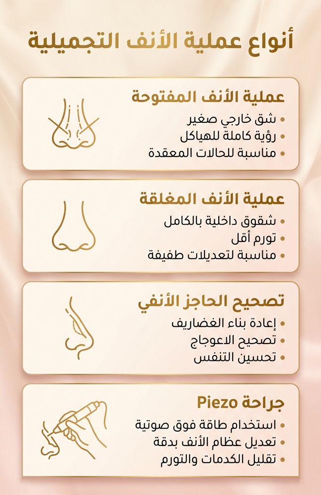 إنفوجرافيك يشرح أنواع جراحة تجميل الأنف في إيران وتقنيات تصحيح الأنف الحديثة