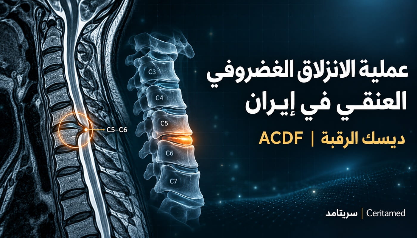 صورة رنين مغناطيسي للفقرات العنقية توضح عملية الانزلاق الغضروفي العنقي في إيران عند المستوى C5–C6