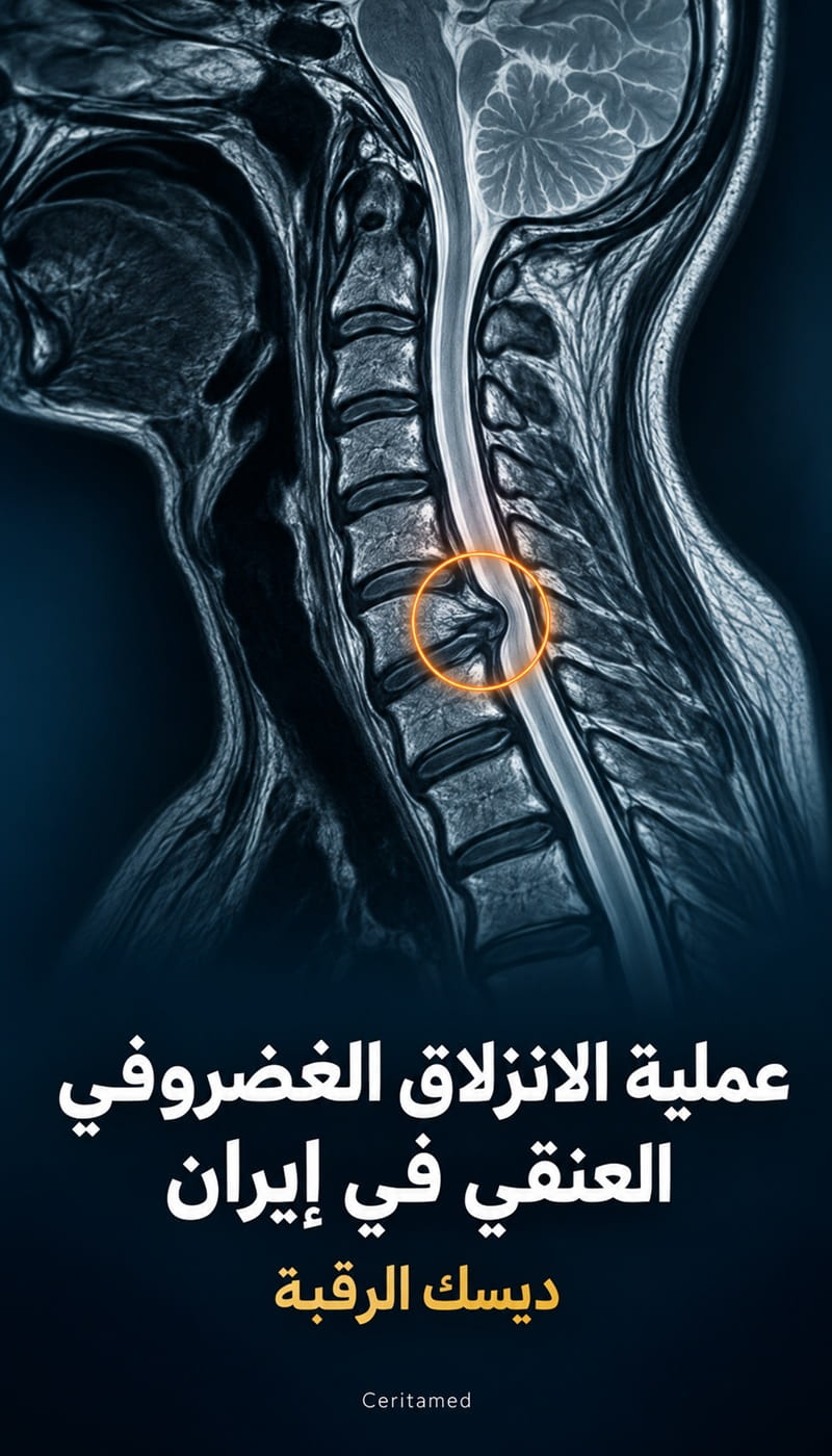 صورة رنين مغناطيسي للعمود الفقري العنقي توضح ديسك الرقبة وعملية الانزلاق الغضروفي العنقي في إيران
