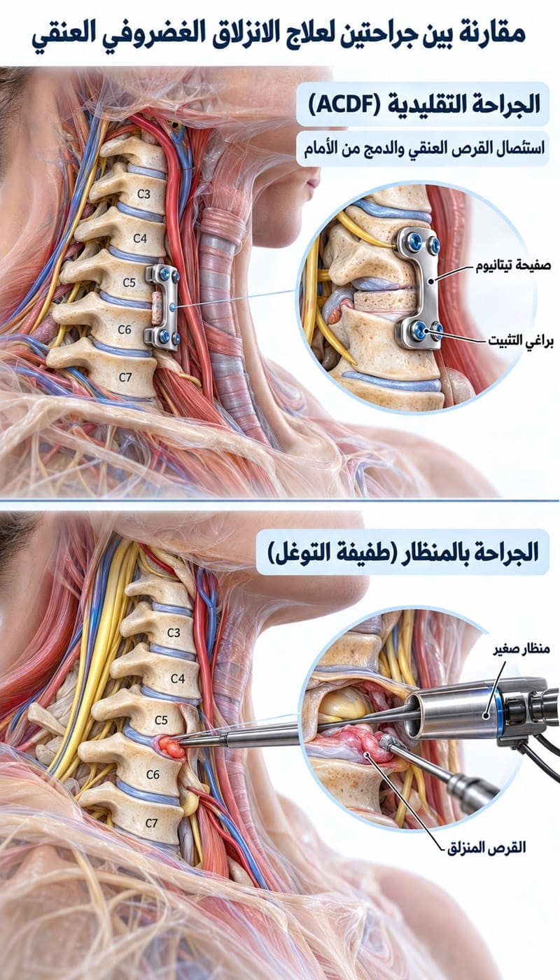 جراحتان لعلاج الانزلاق الغضروفي العنقي في إيران: عملية ACDF بالصفيحة والبراغي والجراحة بالمنظار