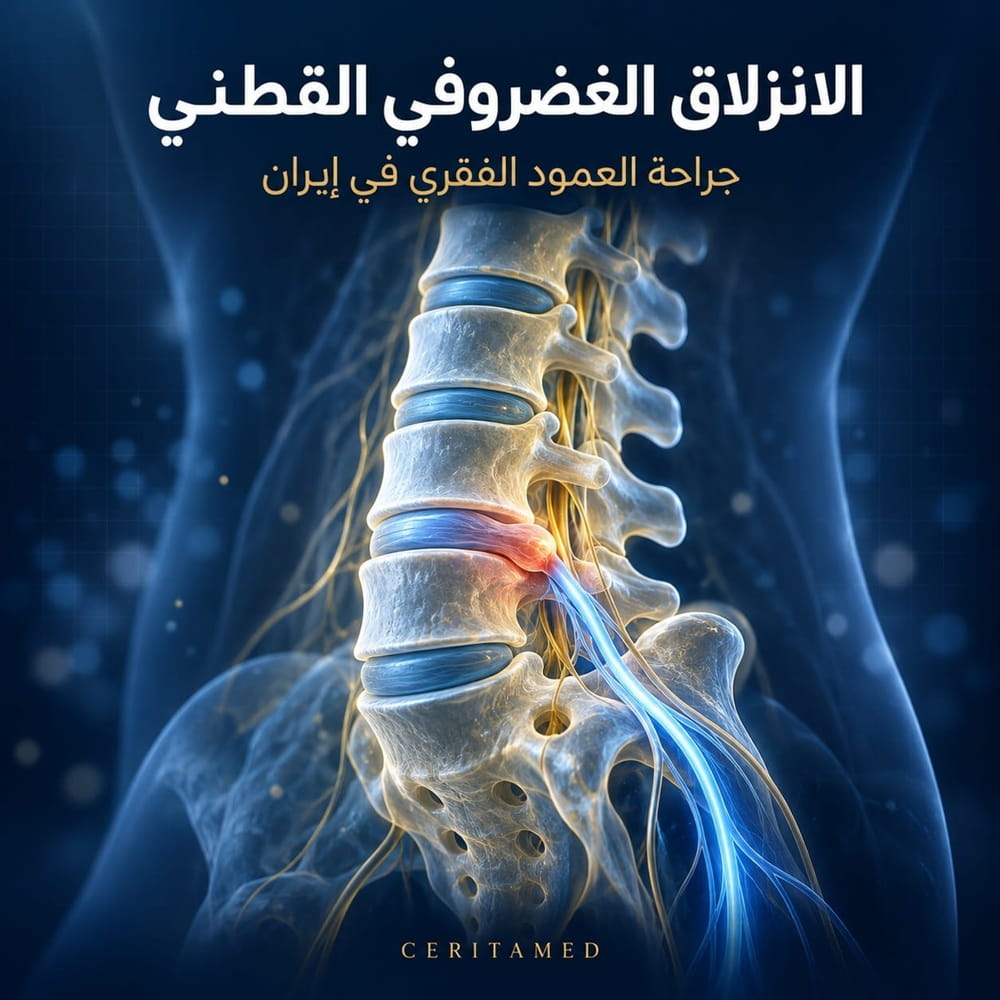 رسم توضيحي للفقرات القطنية يوضح الانزلاق الغضروفي القطني وجراحة العمود الفقري في إيران