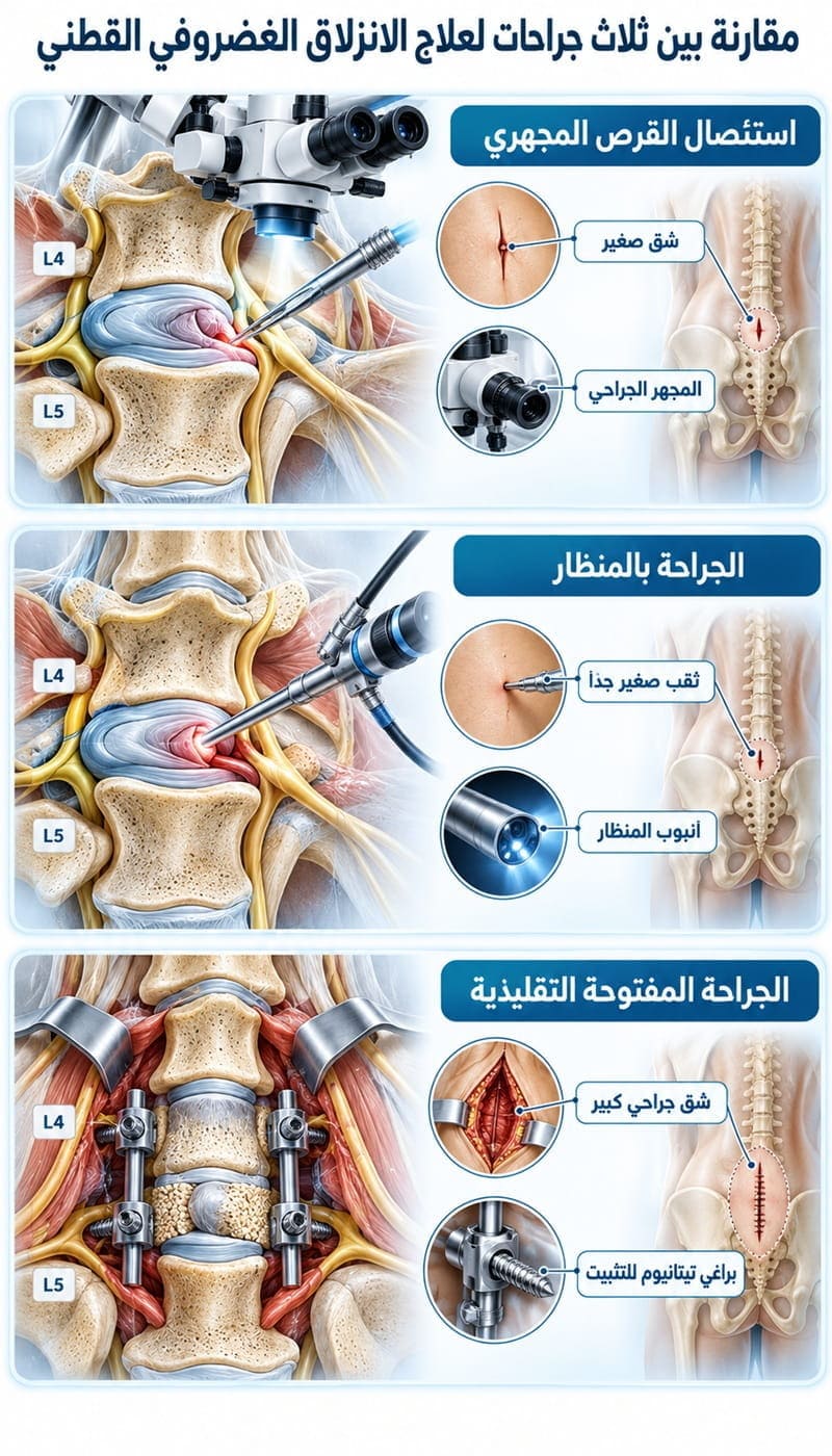 ثلاث جراحات لعلاج الانزلاق الغضروفي القطني في إيران: استئصال القرص المجهري والجراحة بالمنظار والجراحة المفتوحة