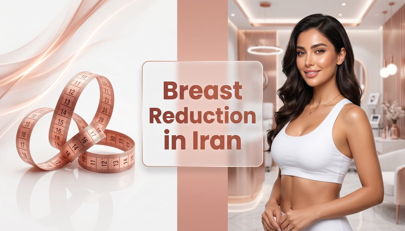Luxury header design for breast reduction surgery in Iran featuring elegant body contour aesthetics and cosmetic surgery branding by Ceritamed.
