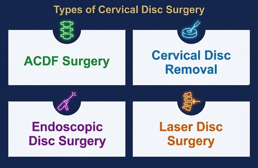 A comprehensive medical infographic showing the cervical spine vertebrae structure and anatomy for cervical disc surgery in Iran by Ceritamed.
