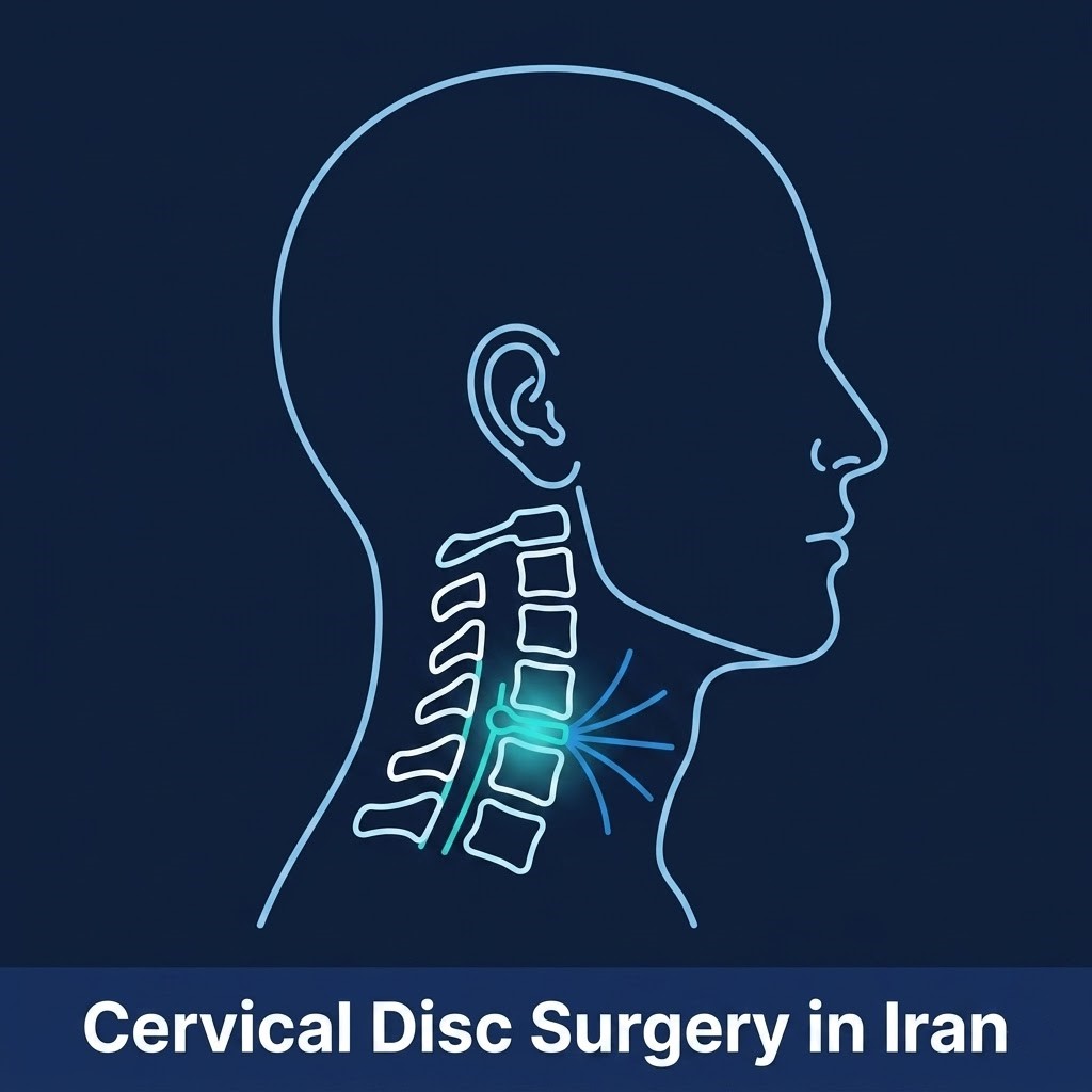 A spine specialist analyzing a cervical MRI scan for nerve compression to plan cervical disc surgery in Iran by Ceritamed.