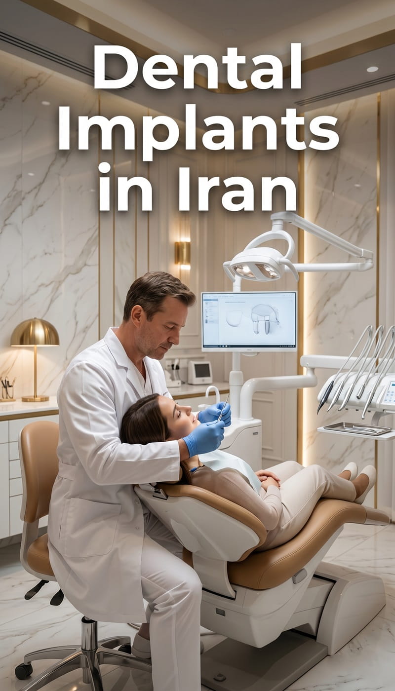 Modern luxury dental clinic interior with professional dentists and patient for dental implants in Iran services by Ceritamed.