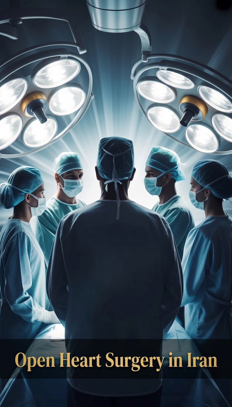 Professional cardiac surgery team performing advanced open heart surgery in a modern operating room in Iran by Ceritamed.