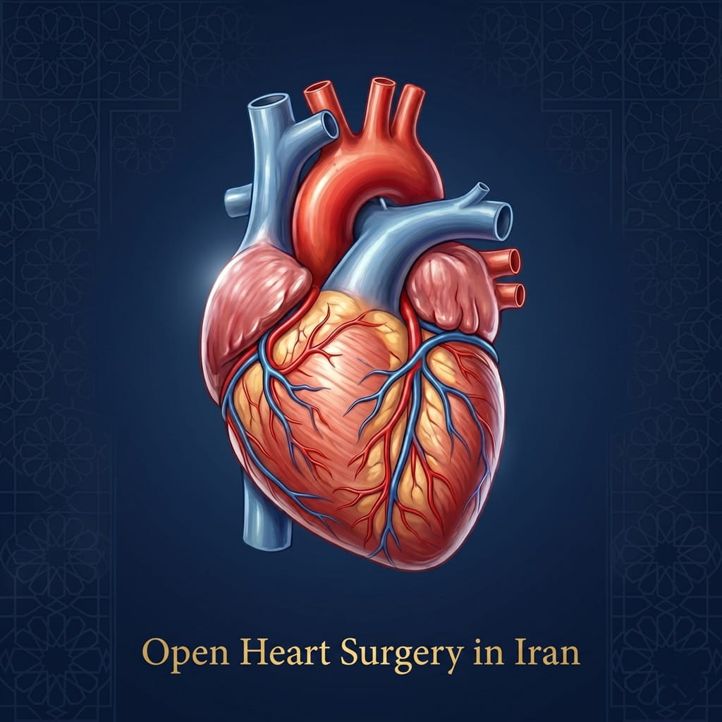 Illustrated human heart representing advanced open heart surgery and cardiovascular treatment services in Iran by Ceritamed.