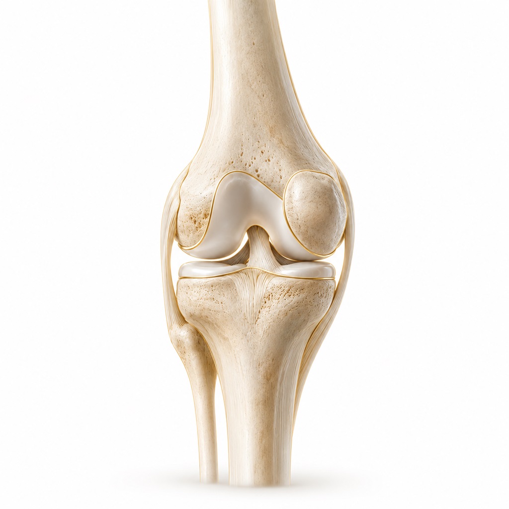 Detailed anatomical illustration of a human knee joint representing advanced orthopedic treatments and knee surgery services in Iran by Ceritamed.